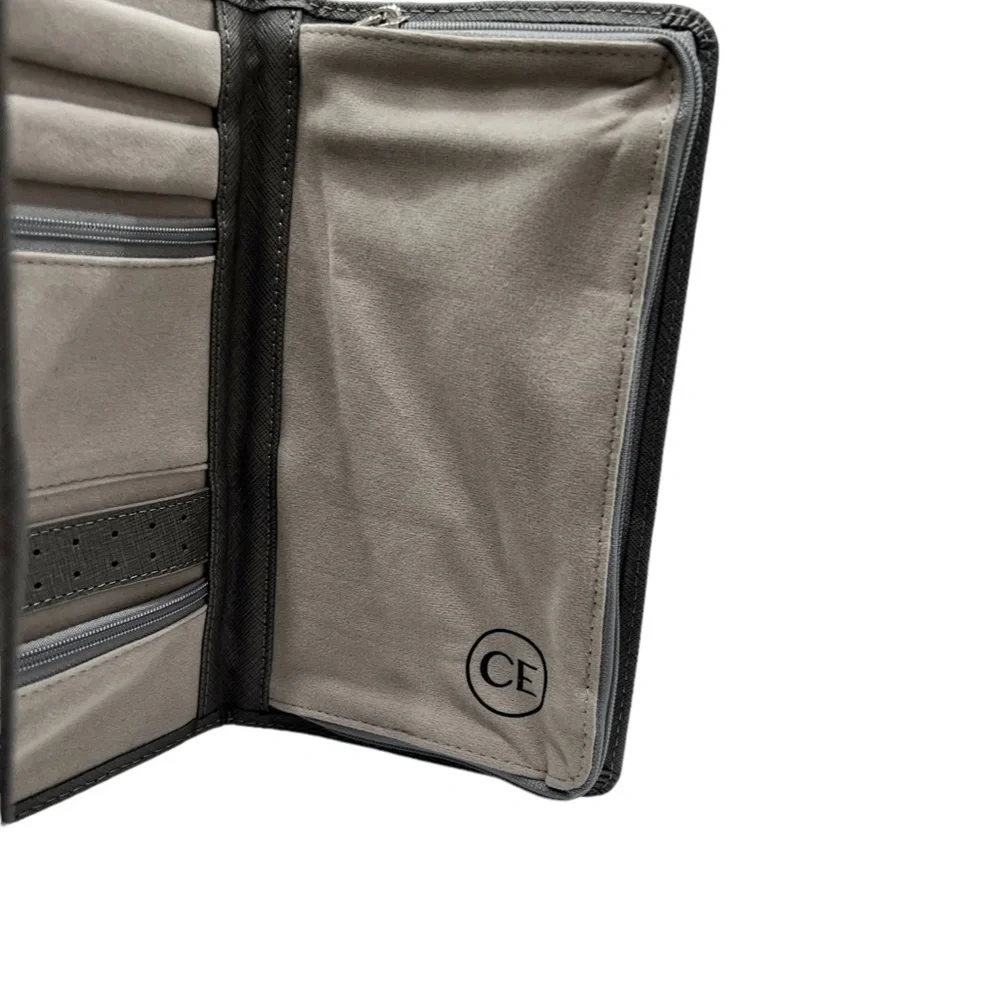 CASE ELEGANCE GRAY SAFFIANO LEATHER TRAVEL JEWELRY ORGANIZER WALLET CASE NWOT